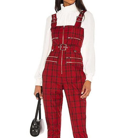 WeWoreWhat Pants - Weworewhat Red Plaid Overall Jumpsuit Red Plaid